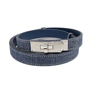 Hermes Kelly Belt 18 Denim Epson Blue Sellier Silver Hardware